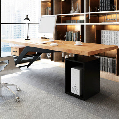 Contemporary Office Desk Rectangular Solid Wood Executive Desks Brown with CPU Storage Clearhalo 'furn' 'furn_office_desk' 'Furniture' 'Office Desks' 'Office Furniture' 'office_desk' 6828349