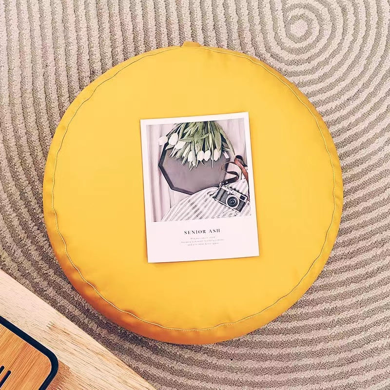 Modern Pouf Ottoman PU Leather Upholstered Solid Color Tear Resistant Round Ottoman Yellow 1 Piece Clearhalo 'furn' 'furn_ottomans_poufs' 'Furniture' 'Living Room Furniture' 'Ottomans & Poufs' 'ottomans_poufs' 6828357