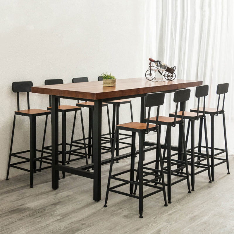 Solid Wood Bar Pub Table Set Industrial 1/9 Pieces Table and Stool Set 9 Pieces: Table, 8 Stools Clearhalo 'Bar Furniture' 'furn' 'furn_home_bar_bar_sets' 'Furniture' 'Home Bars & Bar Sets' 'home_bar_bar_sets' 'Kitchen & Dining Furniture' 6831638