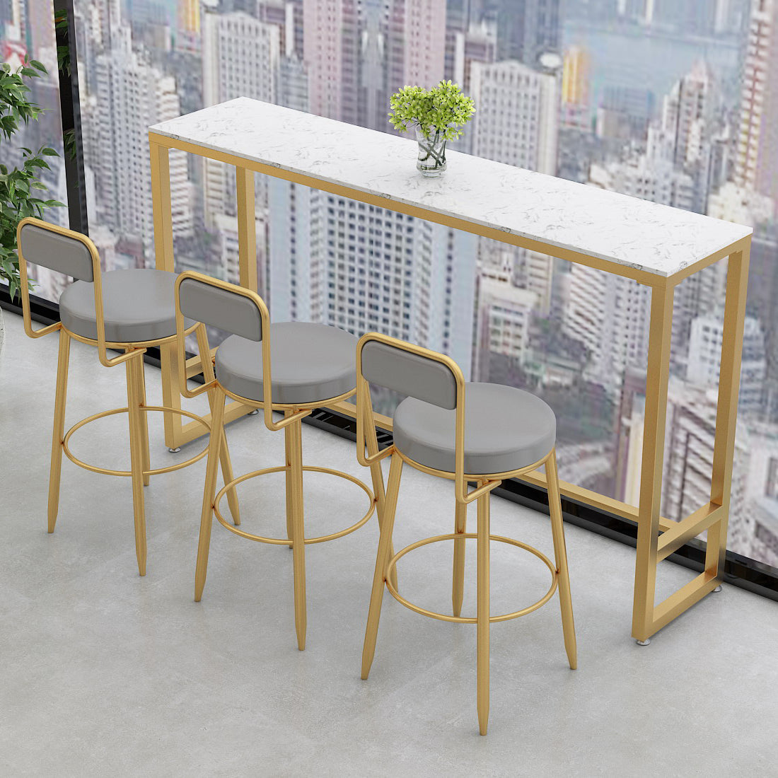 Tabouret de bar en marbre faux et jeu de table 1/4 pièces