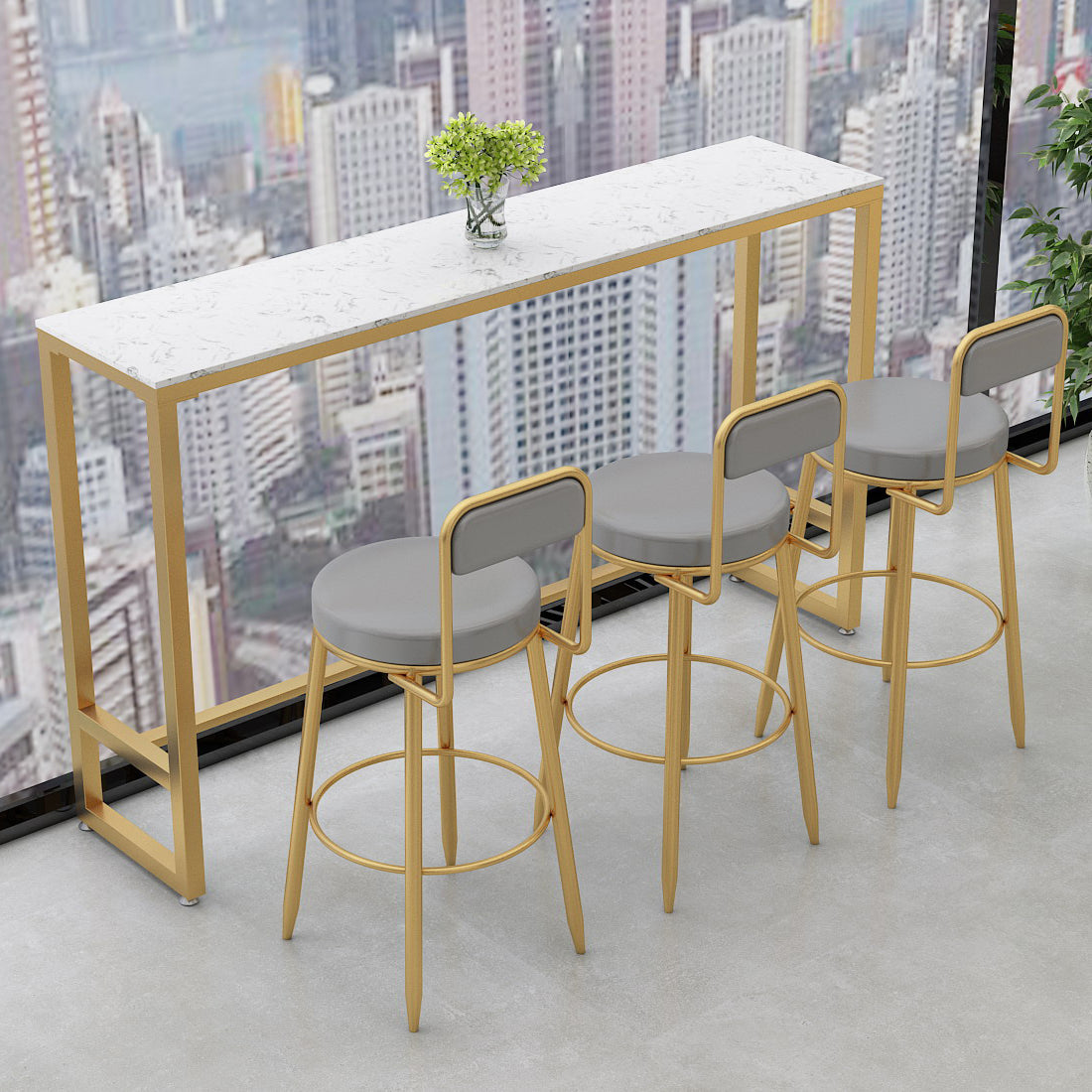 Tabouret de bar en marbre faux et jeu de table 1/4 pièces