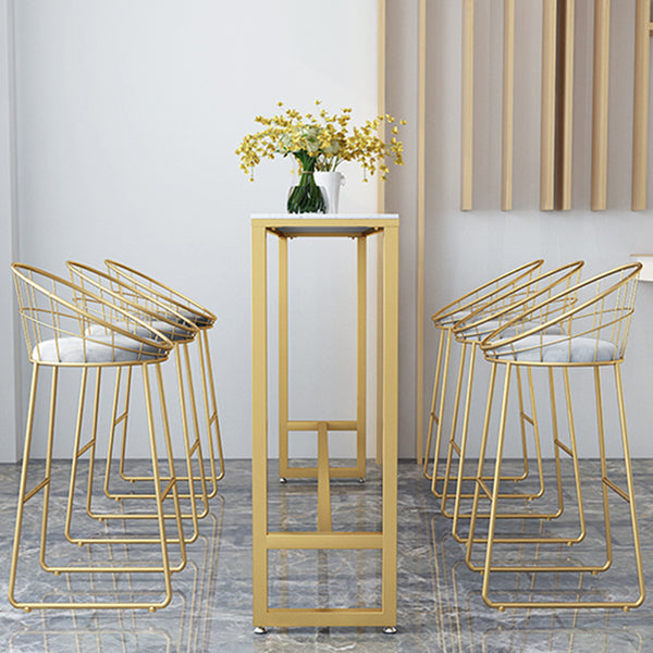 Faux Marble Pub Table Set Modern 1/7 Pieces Bar Stool and Table Set 7 Pieces: Table, 6 Gold Stools Clearhalo 'Bar Furniture' 'furn' 'furn_home_bar_bar_sets' 'Furniture' 'Home Bars & Bar Sets' 'home_bar_bar_sets' 'Kitchen & Dining Furniture' 6831695