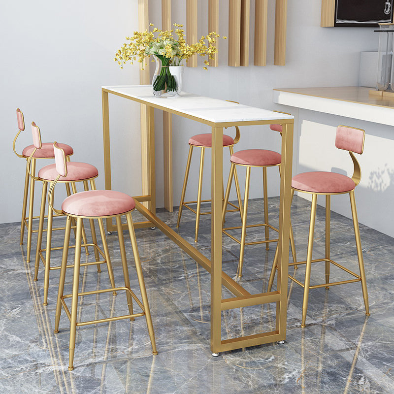 Faux Marble Pub Table Set Modern 1/7 Pieces Bar Stool and Table Set 7 Pieces: Table, 6 Pink Stools Clearhalo 'Bar Furniture' 'furn' 'furn_home_bar_bar_sets' 'Furniture' 'Home Bars & Bar Sets' 'home_bar_bar_sets' 'Kitchen & Dining Furniture' 6831696