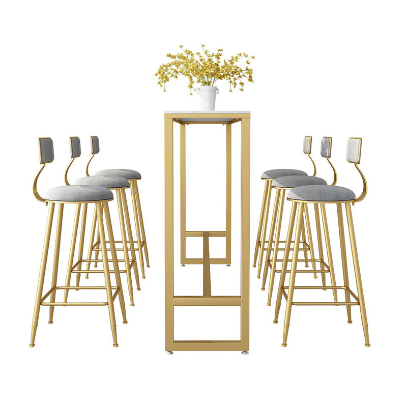 Faux Marble Pub Table Set Modern 1/7 Pieces Bar Stool and Table Set 7 Pieces: Table, 6 Gray Stools Clearhalo 'Bar Furniture' 'furn' 'furn_home_bar_bar_sets' 'Furniture' 'Home Bars & Bar Sets' 'home_bar_bar_sets' 'Kitchen & Dining Furniture' 6831697