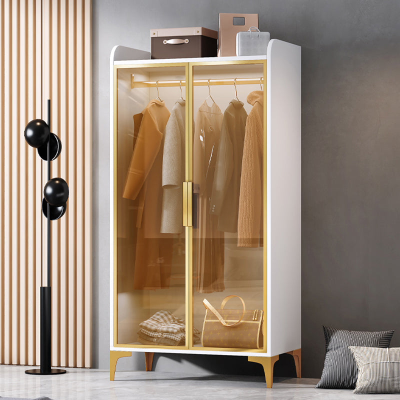 Hinged Wardrobe Armoire with Legs Wood and Glass Wardrobe Cabinet