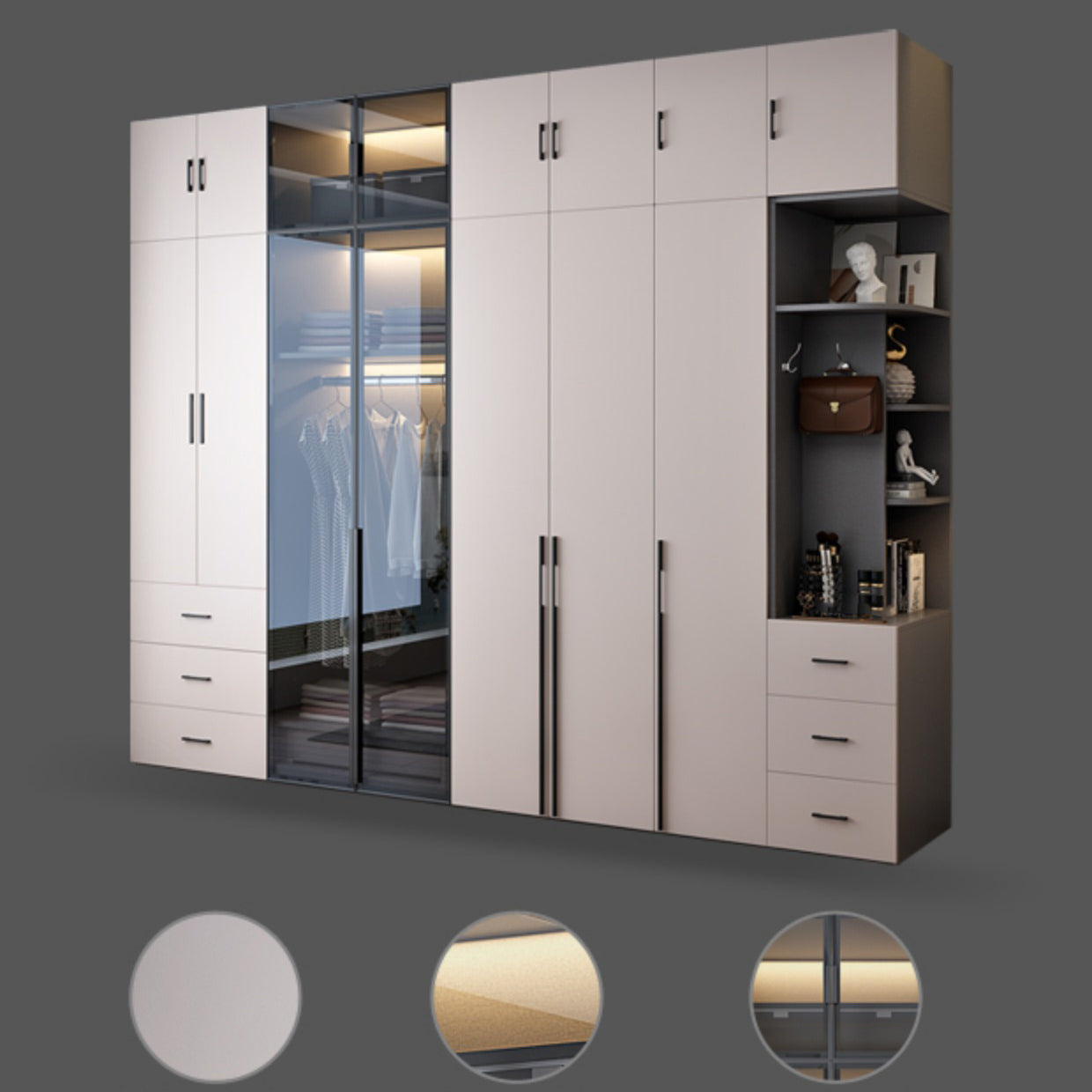 Hinged Wardrobe Closet with Drawer Contemporary Storage Cabinet