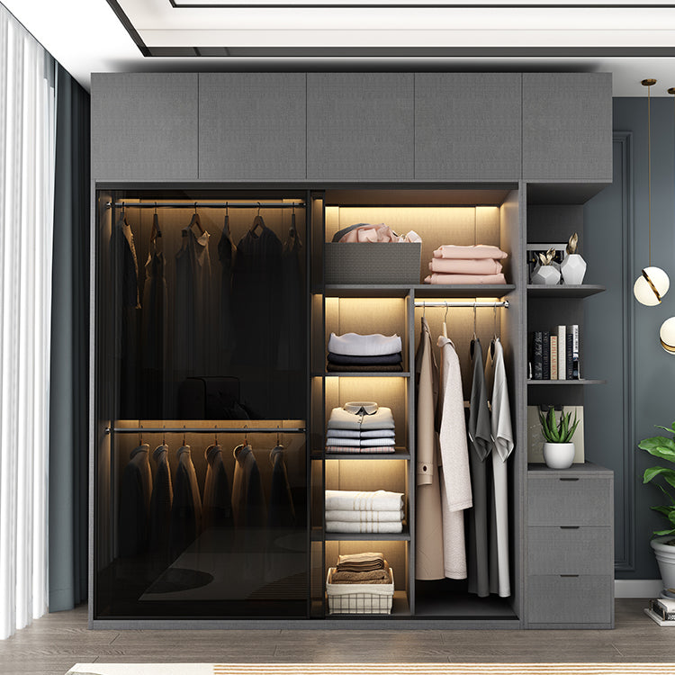 Armadio per armadio in vetro e legno con armadio grigio grigio