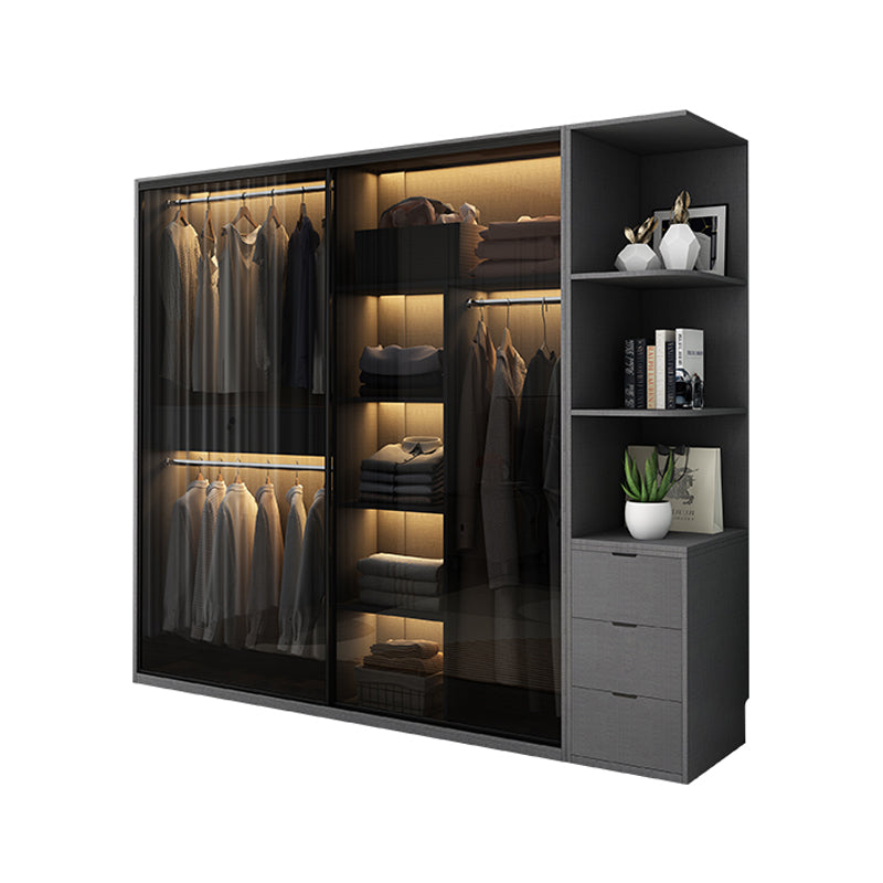 Armadio per armadio in vetro e legno con armadio grigio grigio