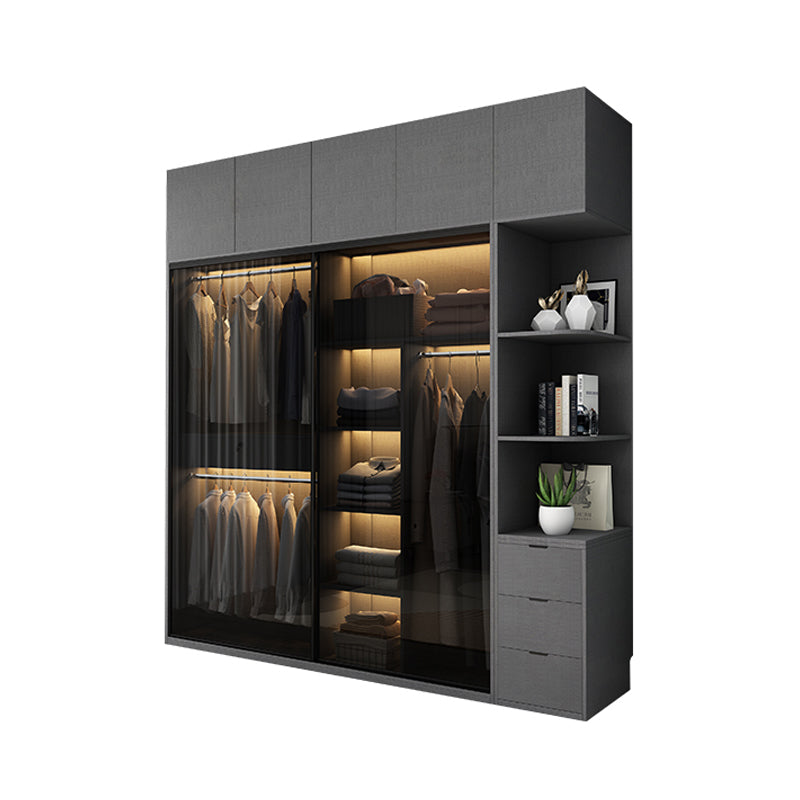 Armadio per armadio in vetro e legno con armadio grigio grigio