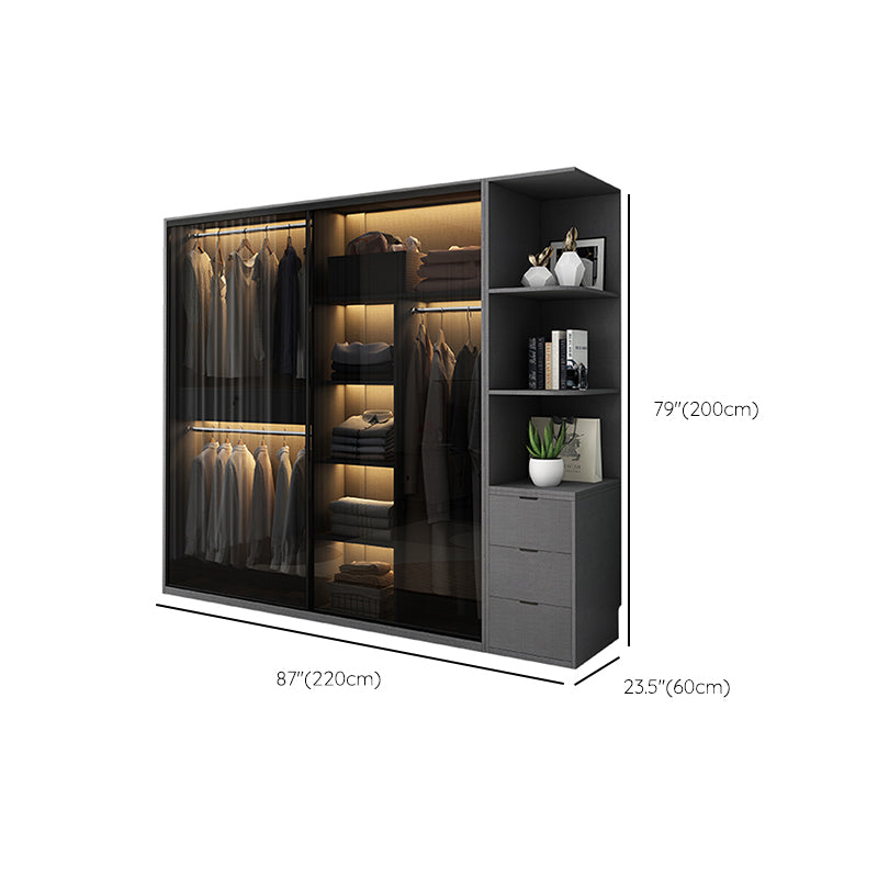 Armadio per armadio in vetro e legno con armadio grigio grigio