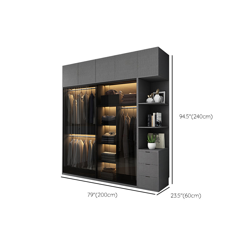 Armadio per armadio in vetro e legno con armadio grigio grigio