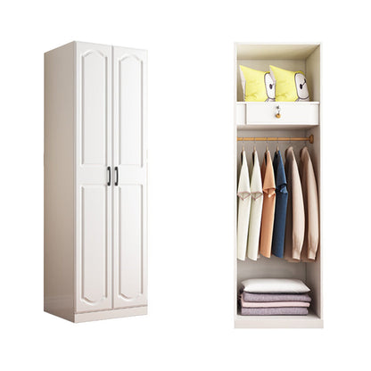 White Hinged Wardrobe Armoire with Garment Rod Modern Wardrobe Closet