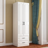 White Hinged Wardrobe Armoire with Garment Rod Modern Wardrobe Closet