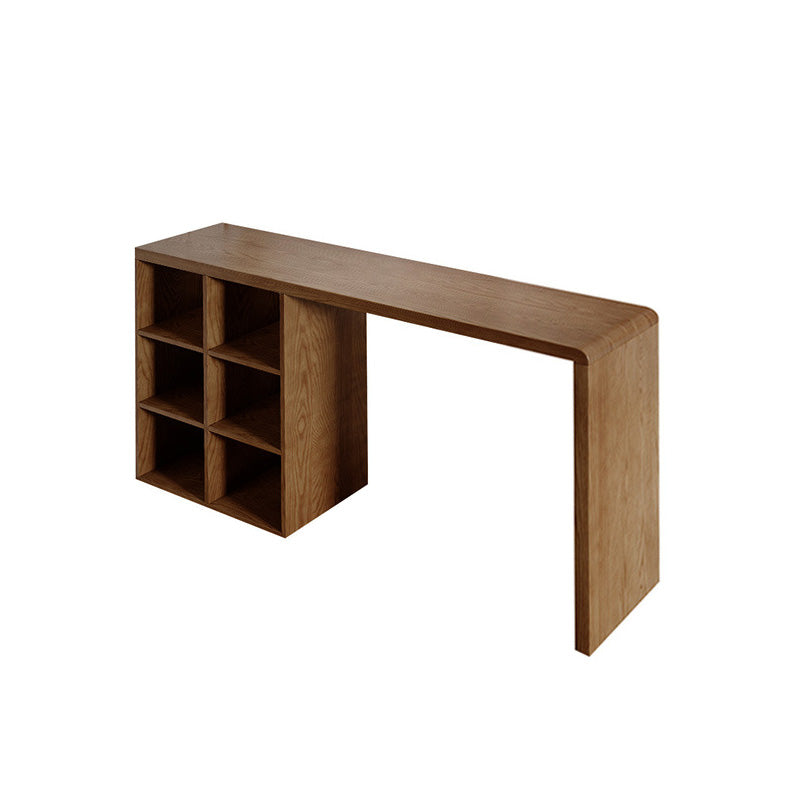 Modern Style Bar Table Pine Solid Wood Double pedestal Bar Dining Table with Storage 78.7"L x 17.7"W x 41.3"H Khaki Without Chairs Clearhalo 'Bar Furniture' 'Bar Tables' 'bar_tables' 'furn' 'furn_bar_tables' 'Furniture' 'Kitchen & Dining Furniture' 6832312