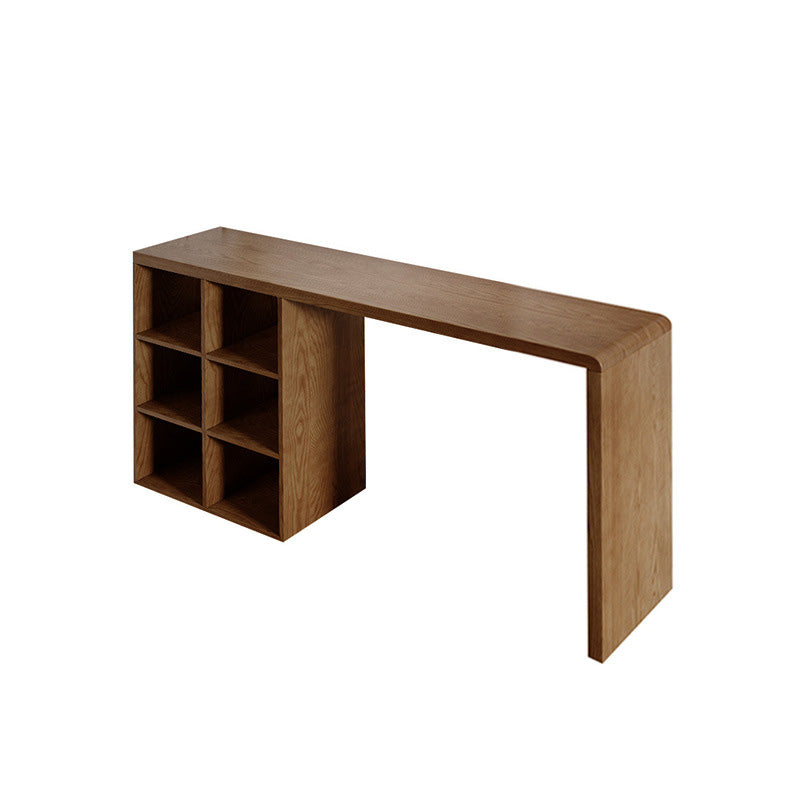 Modern Style Bar Table Pine Solid Wood Double pedestal Bar Dining Table with Storage 86.6"L x 17.7"W x 41.3"H Khaki Without Chairs Clearhalo 'Bar Furniture' 'Bar Tables' 'bar_tables' 'furn' 'furn_bar_tables' 'Furniture' 'Kitchen & Dining Furniture' 6832315