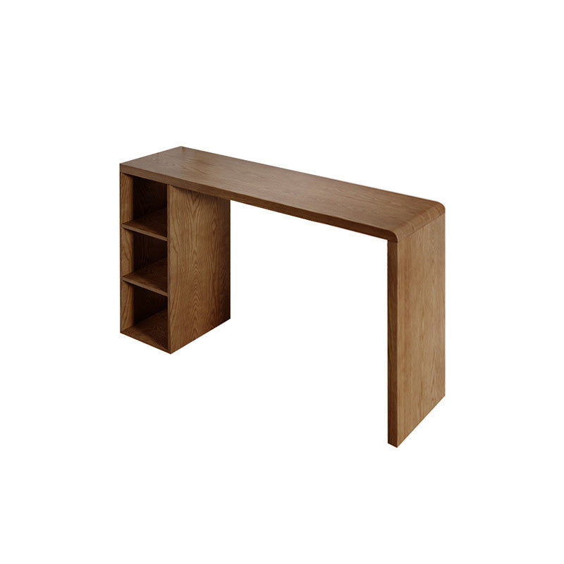 Modern Style Bar Table Pine Solid Wood Double pedestal Bar Dining Table with Storage 55.1"L x 17.7"W x 41.3"H Light Brown Without Chairs Clearhalo 'Bar Furniture' 'Bar Tables' 'bar_tables' 'furn' 'furn_bar_tables' 'Furniture' 'Kitchen & Dining Furniture' 6832316
