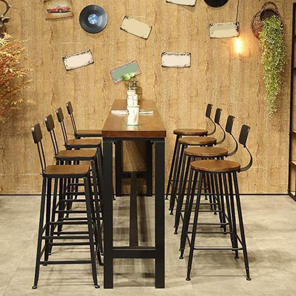 Bartafel met houten blad, moderne eettafel met metalen onderstel voor koffiekamer