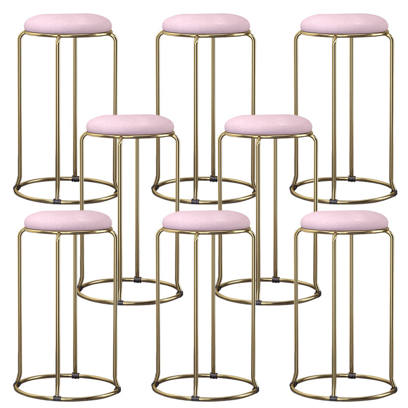 Glam Style Backless Barstool Round Counter Bar Stool with Metal Legs Pinkish Red 8 Piece Set Clearhalo 'Bar Furniture' 'Bar Stools' 'bar_stools' 'furn' 'furn_bar_stools' 'Furniture' 'Kitchen & Dining Furniture' 6832710