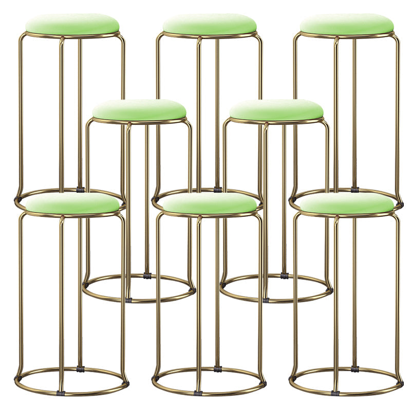 Glam Style Backless Barstool Round Counter Bar Stool with Metal Legs Grass Green Plaid 8 Piece Set Clearhalo 'Bar Furniture' 'Bar Stools' 'bar_stools' 'furn' 'furn_bar_stools' 'Furniture' 'Kitchen & Dining Furniture' 6832714