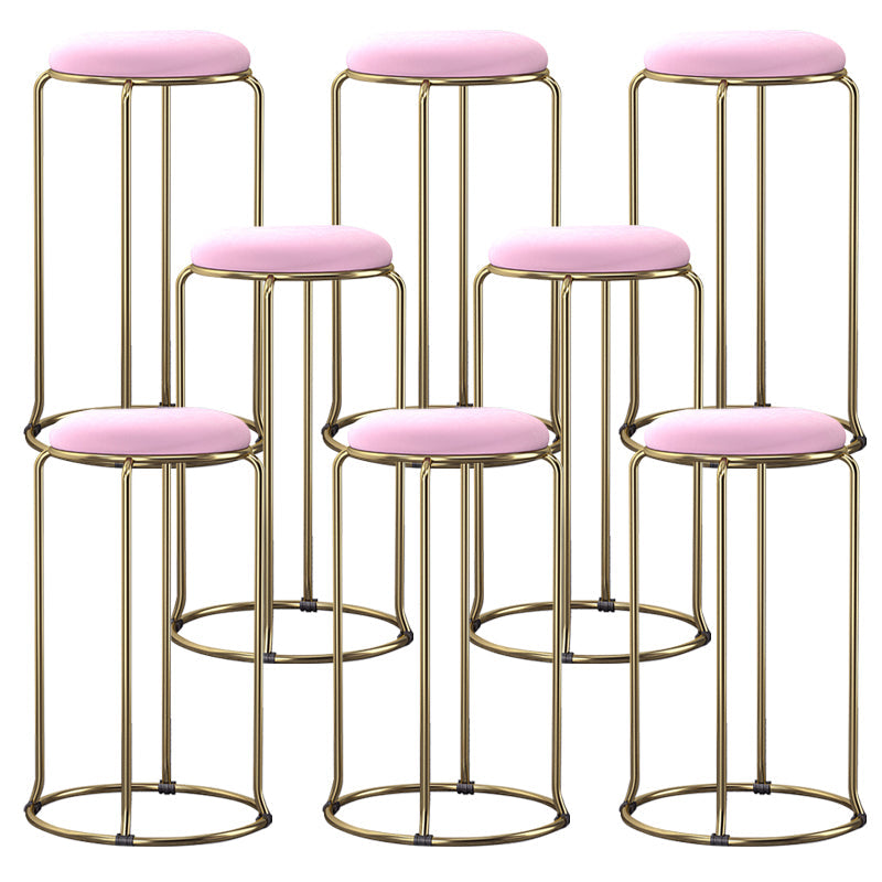 Glam Style Backless Barstool Round Counter Bar Stool with Metal Legs Pink 8 Piece Set Clearhalo 'Bar Furniture' 'Bar Stools' 'bar_stools' 'furn' 'furn_bar_stools' 'Furniture' 'Kitchen & Dining Furniture' 6832730