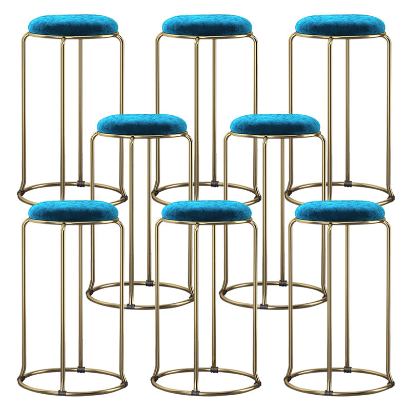 Glam Style Backless Barstool Round Counter Bar Stool with Metal Legs Royal Blue 8 Piece Set Clearhalo 'Bar Furniture' 'Bar Stools' 'bar_stools' 'furn' 'furn_bar_stools' 'Furniture' 'Kitchen & Dining Furniture' 6832736