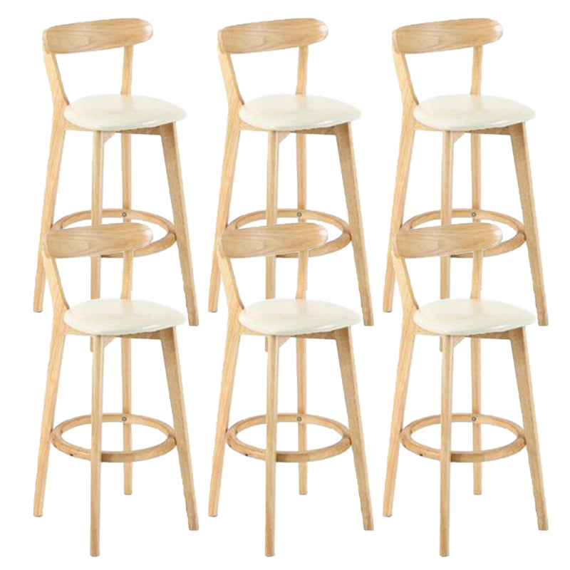 Industrial Backrest Armless Counter Stool Rubber Wood Bar Stool with Cushion for Cafe Off-White 6 Piece Set Clearhalo 'Bar Furniture' 'Bar Stools' 'bar_stools' 'furn' 'furn_bar_stools' 'Furniture' 'Kitchen & Dining Furniture' 6832753