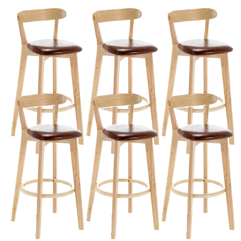 Industrial Backrest Armless Counter Stool Rubber Wood Bar Stool with Cushion for Cafe Brown 6 Piece Set Clearhalo 'Bar Furniture' 'Bar Stools' 'bar_stools' 'furn' 'furn_bar_stools' 'Furniture' 'Kitchen & Dining Furniture' 6832760