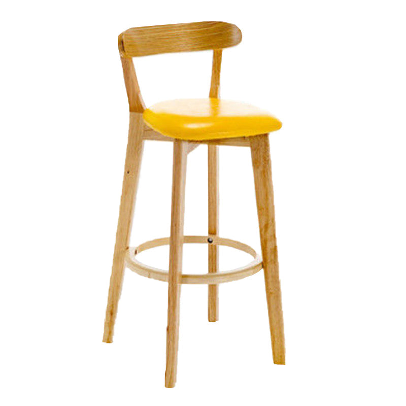 Industrial Backrest Armless Counter Stool Rubber Wood Bar Stool with Cushion for Cafe Light Yellow 1 Piece Clearhalo 'Bar Furniture' 'Bar Stools' 'bar_stools' 'furn' 'furn_bar_stools' 'Furniture' 'Kitchen & Dining Furniture' 6832762