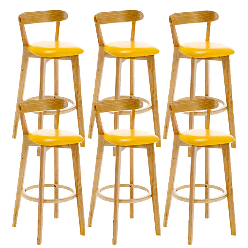Industrial Backrest Armless Counter Stool Rubber Wood Bar Stool with Cushion for Cafe Light Yellow 6 Piece Set Clearhalo 'Bar Furniture' 'Bar Stools' 'bar_stools' 'furn' 'furn_bar_stools' 'Furniture' 'Kitchen & Dining Furniture' 6832765