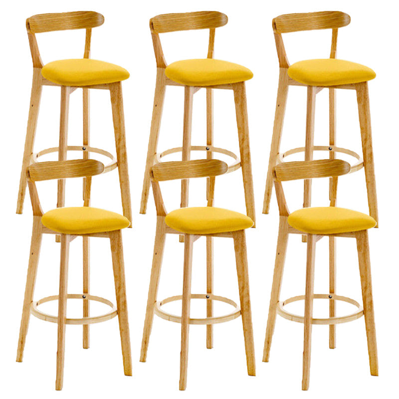 Industrial Backrest Armless Counter Stool Rubber Wood Bar Stool with Cushion for Cafe Yellow 6 Piece Set Clearhalo 'Bar Furniture' 'Bar Stools' 'bar_stools' 'furn' 'furn_bar_stools' 'Furniture' 'Kitchen & Dining Furniture' 6832790