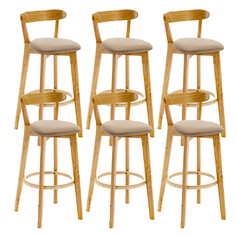 Industrial Backrest Armless Counter Stool Rubber Wood Bar Stool with Cushion for Cafe Khaki 6 Piece Set Clearhalo 'Bar Furniture' 'Bar Stools' 'bar_stools' 'furn' 'furn_bar_stools' 'Furniture' 'Kitchen & Dining Furniture' 6832810