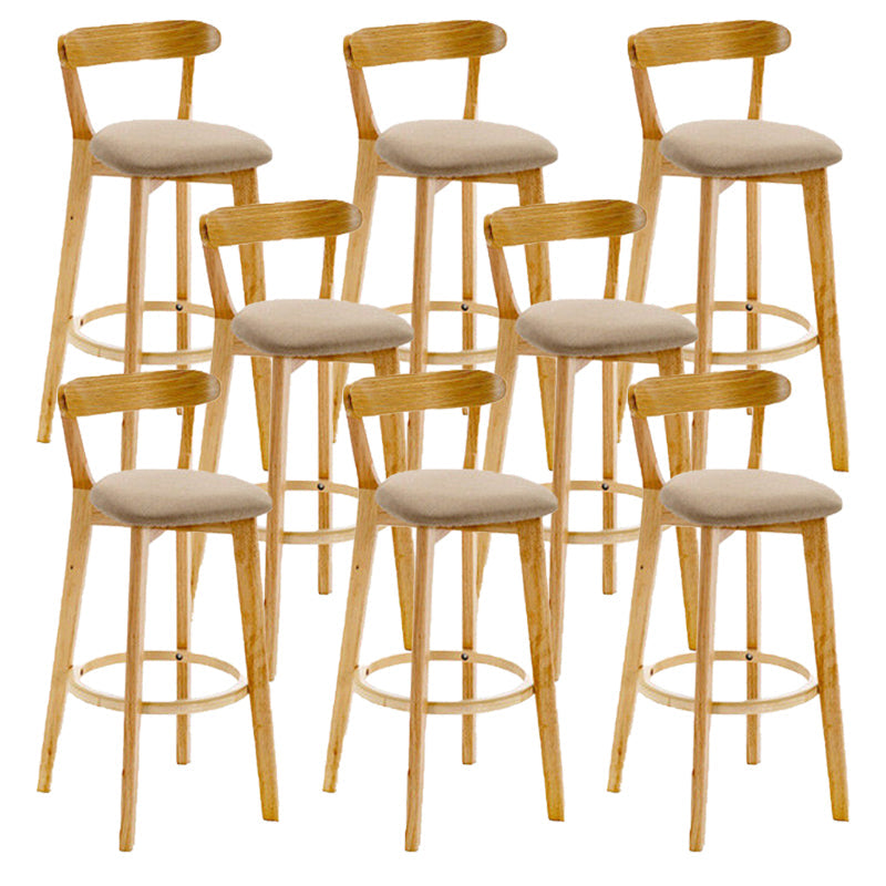 Industrial Backrest Armless Counter Stool Rubber Wood Bar Stool with Cushion for Cafe Khaki 8 Piece Set Clearhalo 'Bar Furniture' 'Bar Stools' 'bar_stools' 'furn' 'furn_bar_stools' 'Furniture' 'Kitchen & Dining Furniture' 6832811