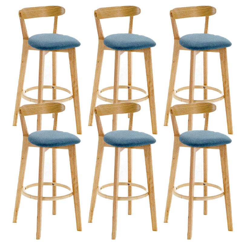 Industrial Backrest Armless Counter Stool Rubber Wood Bar Stool with Cushion for Cafe Blue 6 Piece Set Clearhalo 'Bar Furniture' 'Bar Stools' 'bar_stools' 'furn' 'furn_bar_stools' 'Furniture' 'Kitchen & Dining Furniture' 6832815
