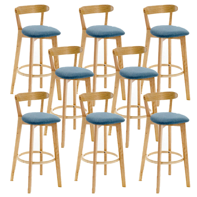 Industrial Backrest Armless Counter Stool Rubber Wood Bar Stool with Cushion for Cafe Blue 8 Piece Set Clearhalo 'Bar Furniture' 'Bar Stools' 'bar_stools' 'furn' 'furn_bar_stools' 'Furniture' 'Kitchen & Dining Furniture' 6832816