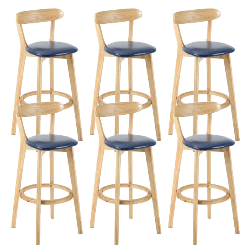 Industrial Backrest Armless Counter Stool Rubber Wood Bar Stool with Cushion for Cafe Dark Blue 6 Piece Set Clearhalo 'Bar Furniture' 'Bar Stools' 'bar_stools' 'furn' 'furn_bar_stools' 'Furniture' 'Kitchen & Dining Furniture' 6832825