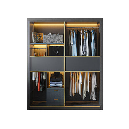 Grey Contemporary Wardrobe Closet Sliding Wardrobe Armoire with Drawer Armoire Clearhalo 'Armoires & Wardrobes' 'armoires_wardrobes' 'Bedroom Furniture' 'furn' 'furn_armoires_wardrobes' 'Furniture' 6832952
