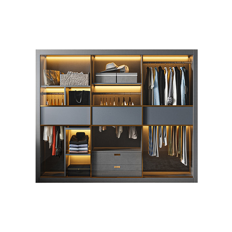 Grey Contemporary Wardrobe Closet Sliding Wardrobe Armoire with Drawer Armoire 79"L x 24"W x 83"H Clearhalo 'Armoires & Wardrobes' 'armoires_wardrobes' 'Bedroom Furniture' 'furn' 'furn_armoires_wardrobes' 'Furniture' 6832959