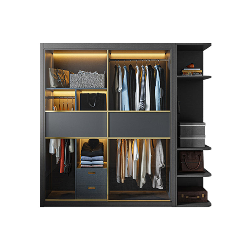 Grey Contemporary Wardrobe Closet Sliding Wardrobe Armoire with Drawer Armoire with Side Cabinet Clearhalo 'Armoires & Wardrobes' 'armoires_wardrobes' 'Bedroom Furniture' 'furn' 'furn_armoires_wardrobes' 'Furniture' 6832960