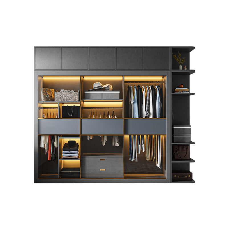 Grey Contemporary Wardrobe Closet Sliding Wardrobe Armoire with Drawer Armoire & Side Cabinet & Top Cabinet 79"L x 24"W x 83"H Clearhalo 'Armoires & Wardrobes' 'armoires_wardrobes' 'Bedroom Furniture' 'furn' 'furn_armoires_wardrobes' 'Furniture' 6832962