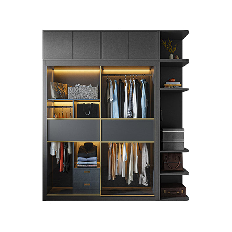 Grey Contemporary Wardrobe Closet Sliding Wardrobe Armoire with Drawer Armoire & Side Cabinet & Top Cabinet Clearhalo 'Armoires & Wardrobes' 'armoires_wardrobes' 'Bedroom Furniture' 'furn' 'furn_armoires_wardrobes' 'Furniture' 6832963