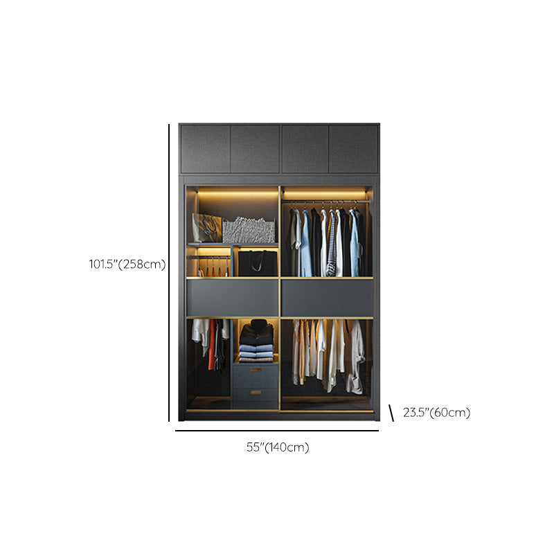 Grey Contemporary Wardrobe Closet Sliding Wardrobe Armoire with Drawer Clearhalo 'Armoires & Wardrobes' 'armoires_wardrobes' 'Bedroom Furniture' 'furn' 'furn_armoires_wardrobes' 'Furniture' 6832974