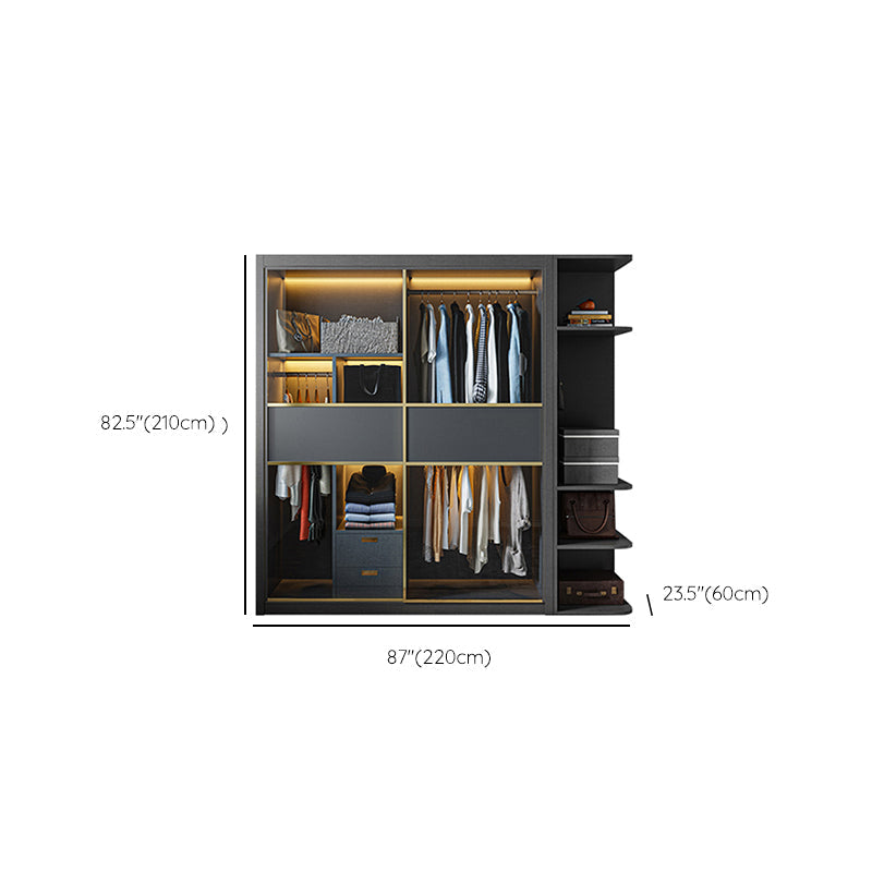 Grey Contemporary Wardrobe Closet Sliding Wardrobe Armoire with Drawer Clearhalo 'Armoires & Wardrobes' 'armoires_wardrobes' 'Bedroom Furniture' 'furn' 'furn_armoires_wardrobes' 'Furniture' 6832981