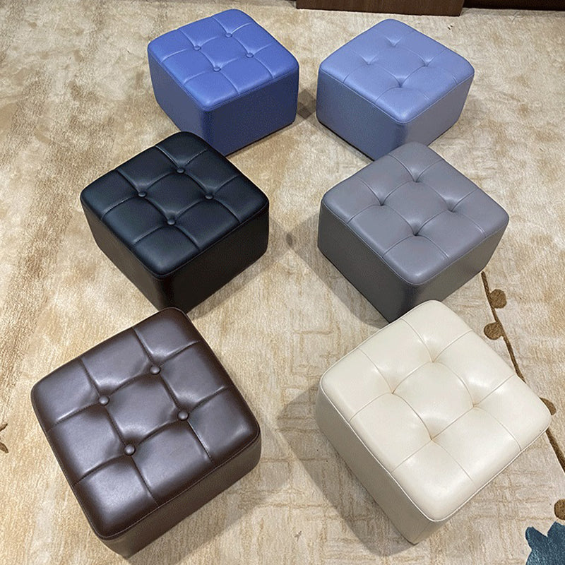 Mid-Century Modern Pouf Ottoman Genuine Leather Solid Color Tufted Square Ottoman Clearhalo 'furn' 'furn_ottomans_poufs' 'Furniture' 'Living Room Furniture' 'Ottomans & Poufs' 'ottomans_poufs' 6833434
