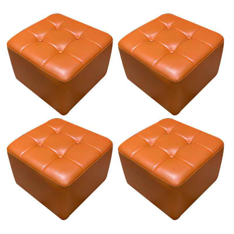 Mid-Century Modern Pouf Ottoman Genuine Leather Solid Color Tufted Square Ottoman Orange 4 Piece Set Clearhalo 'furn' 'furn_ottomans_poufs' 'Furniture' 'Living Room Furniture' 'Ottomans & Poufs' 'ottomans_poufs' 6833440