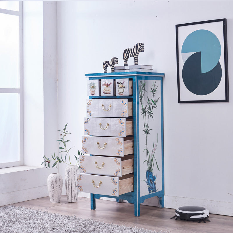 American Traditional Lingerie Chest Wood Storage Chest for Bedroom 19.7"L x 11.8"W x 43.3"H Blue Clearhalo 'Bedroom Furniture' 'Dressers & Chests' 'dressers_chests' 'furn' 'furn_dressers_chests' 'Furniture' 6833566