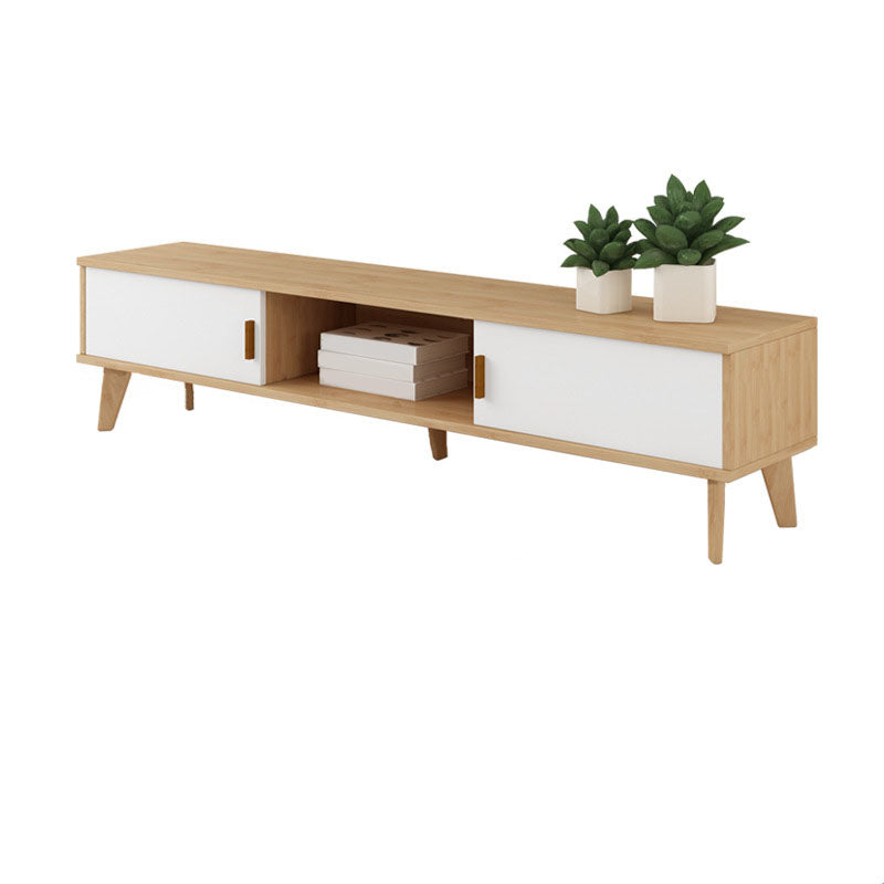 Contemporary TV Media Stand Wooden Media Console for Living Room 55"L x 12"W x 15"H Natural Wood White Clearhalo 'furn' 'furn_tv_stands_entertainment_centers' 'Furniture' 'Living Room Furniture' 'TV Stands & Entertainment Centers' 'TV Stands & Media Storage Furniture' 'tv_stands_entertainment_centers' 6837556