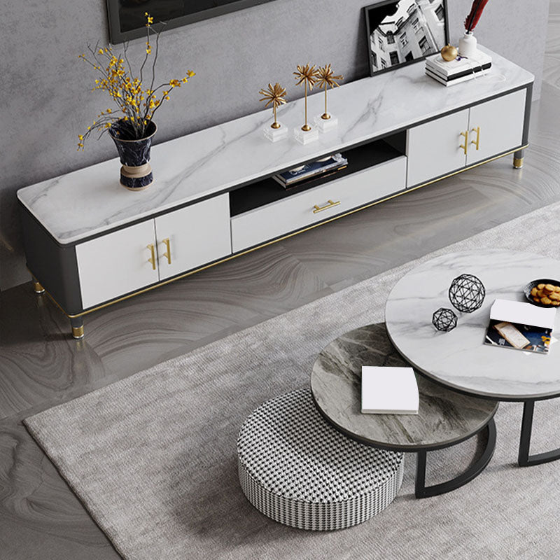 Support multimédia TV contemporain, console multimédia en pierre pour salon