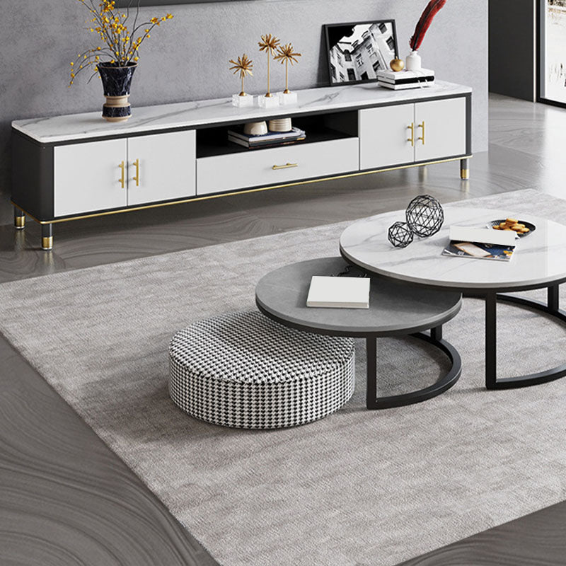 Support multimédia TV contemporain, console multimédia en pierre pour salon