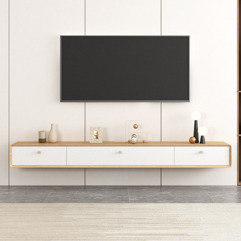 Wooden TV Media Stand Contemporary Media Console with 2 Drawers 79"L x 9.5"W x 8"H Natural Wood White Clearhalo 'furn' 'furn_tv_stands_entertainment_centers' 'Furniture' 'Living Room Furniture' 'TV Stands & Entertainment Centers' 'TV Stands & Media Storage Furniture' 'tv_stands_entertainment_centers' 6837587
