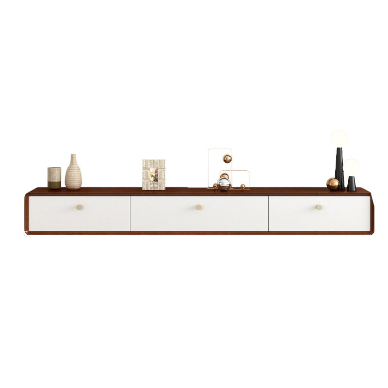 Wooden TV Media Stand Contemporary Media Console with 2 Drawers 63"L x 9.5"W x 8"H Walnut White Clearhalo 'furn' 'furn_tv_stands_entertainment_centers' 'Furniture' 'Living Room Furniture' 'TV Stands & Entertainment Centers' 'TV Stands & Media Storage Furniture' 'tv_stands_entertainment_centers' 6837588